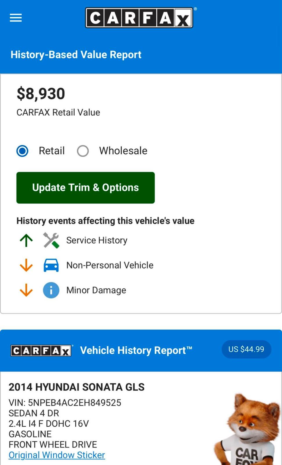 2014 HYUNDAI SONATA GLS with only 91,xxx miles!