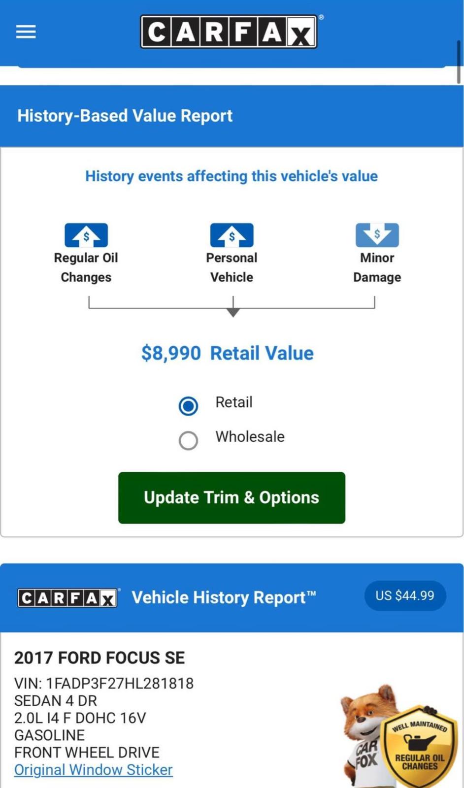2017 FORD FOCUS SE with only 99,xxx miles!